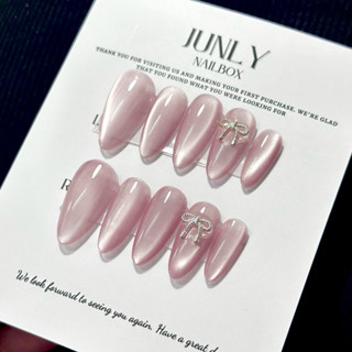  Nailbox thạch hồng đính nơ JUNLY - nail box thiết kế móng giả mắt mèo ánh trăng cô dâu đơn giản đi tiệc đám cưới 199 