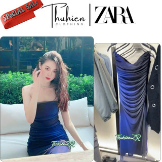 (Chính hãng size S) Váy midi ZARA 9097/471/112 cúp ngực vải tulle in hoạ tiết (kèm ảnh thật)