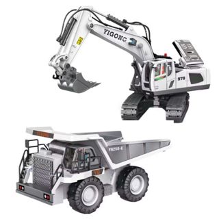 Combo Xe Máy Xúc Gầu Sắt, Xe Ben Thùng Sắt, Loại Công Trình Pin Sạc Cho Bé, Xe Điều Khiển Từ Xa