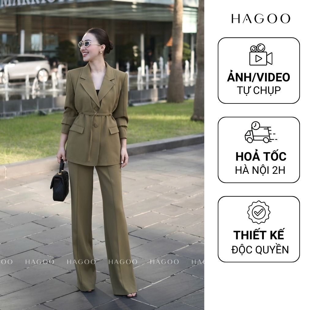 Set áo blazer mix quần tây ống suông HAGOO thiết kế thanh lịch sang trọng cho nữ công sở [S409]