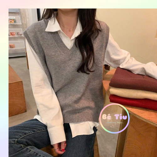 Áo Len Gile Trơn, Áo Len Cổ V Dệt Kim Không Tay Dáng Vừa Kiểu Dáng Đơn Giản Dễ Phối Đồ Len Qccc | Bé