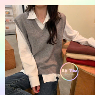 Áo Len Gile Trơn, Áo Len Cổ V Dệt Kim Không Tay Dáng Vừa Kiểu Dáng Đơn Giản Dễ Phối Đồ Len Qccc | Bé Tiu