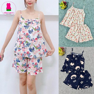 Đồ bộ tole lanh nữ đùi 2 dây mặc nhà đẹp mát 49-80kg