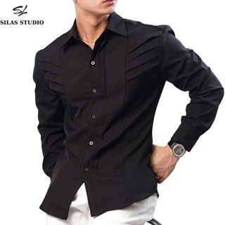   Form Tôn Vai  Áo Sơmi SILAS Xếp Ly Chéo Ngực Chất Cotton Chéo Cổ Bẻ Form Rộng Menswear - ASL32 