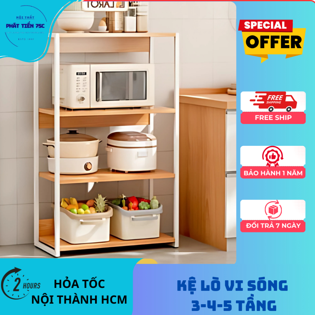 Kệ lò vi sóng đa năng nhiều tầng , kệ bỏ đồ gia dụng hiện đại , khung sắt sơn tỉnh điện bền , mặt kệ gổ MDF phủ melani