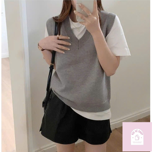 Áo Len Dệt Kim Không Tay Cổ V, Áo Gile Len Trơn Thời Trang Nữ Hàn Quốc Kiểu Dáng Bassic 2025 | Vui V