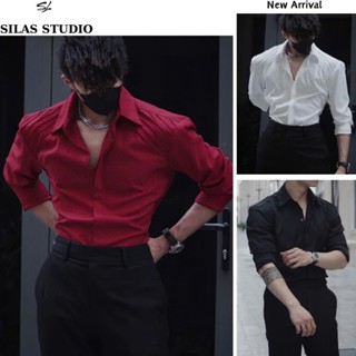 (New Arrival) Áo Sơmi Trơn SILAS Ver3 Thiết Kế Vai Xếp Ly Cotton Chéo Menswear Form Rộng Tôn Vai Giấu Cúc
