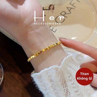  Vòng tay nữ titan không gỉ phối mặt vuông Lắc tay mạ vàng đơn giản phụ kiện thời trang nữ Her Accessories TT34 