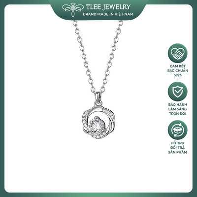 Dây chuyền bạc nữ TLEE dáng mặt cánh hoa hồng viền xoắn đính nụ đá tròn lấp lánh TLEE JEWELRY D0295