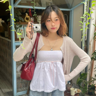 (15/2 mở order) Áo ống kiểu nhún thun ngực babydoll viền ren hoa nhí phối ruy băng buộc nơ dễ thương Sarah Top