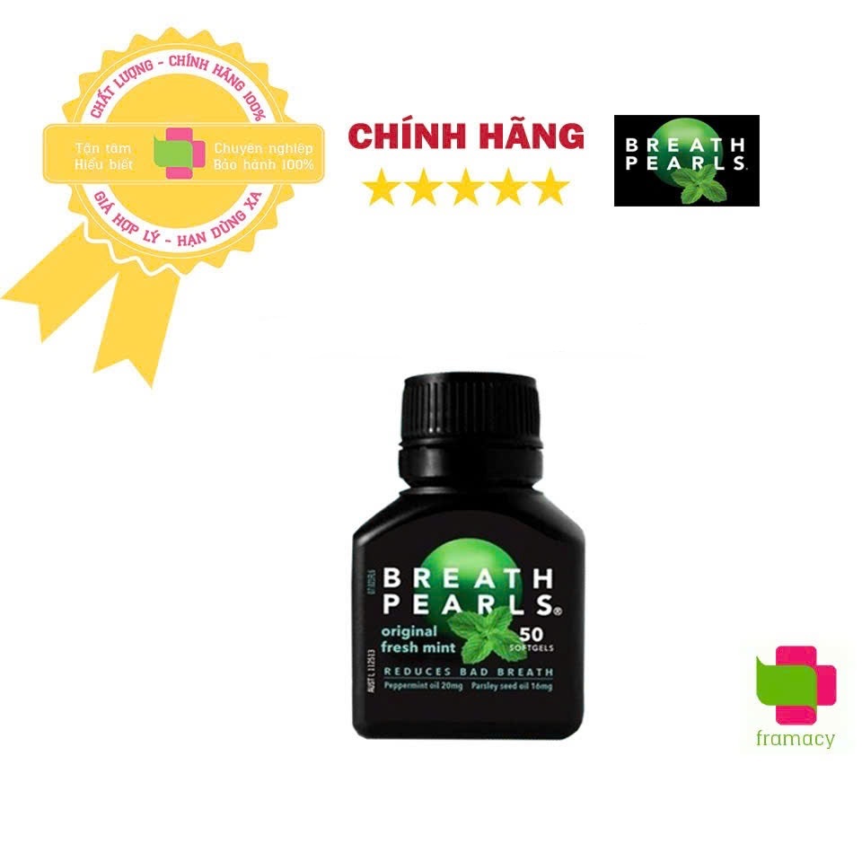 Viên thơm miệng thảo dược Breath Pearls, Úc (50 viên) giảm hôi miệng cho người lớn, bà bầu và trẻ nhỏ trên 6 tuổi