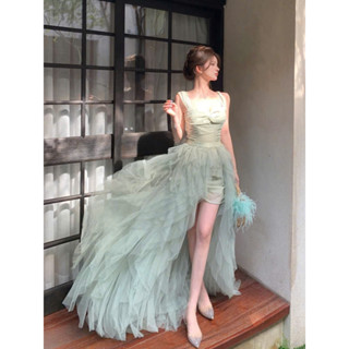 UB057 Set bộ váy hai dây ôm body ngực xoắn hông may nhún kèm quây tua rua quyến rũ sang chảnh