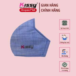 Khẩu Trang Vải Kissy 3D Người Lớn Xanh Kẻ Vải Cotton Sợi Hoạt Tính Kháng Khuẩn Ngăn UV Chống Bụi Mịn PM 2.5
