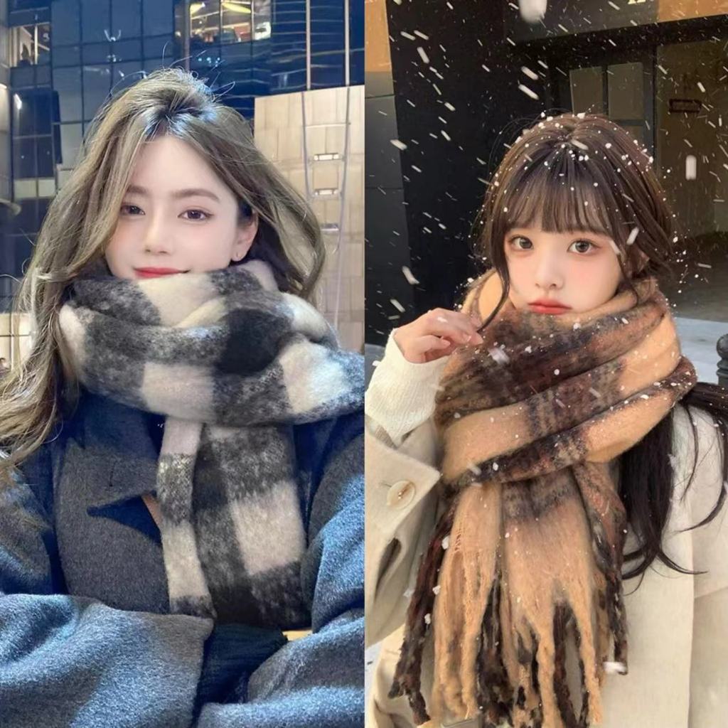 Khăn Quàng Cổ Nữ mùa đông Khăn Choàng Len Kẻ Caro vải Len Phong Cách Vintage | BigBuy360 - bigbuy360.vn