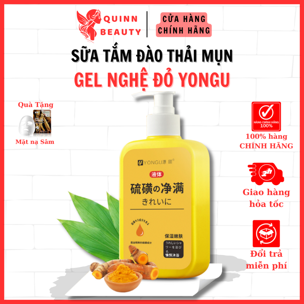 Sữa tắm nghệ đỏ YONGU cải thiện mụn, viêm nang lông - Cải thiện da vẩy rắn, thải độc tố làm trắng sáng da - QUINN BEAUTY