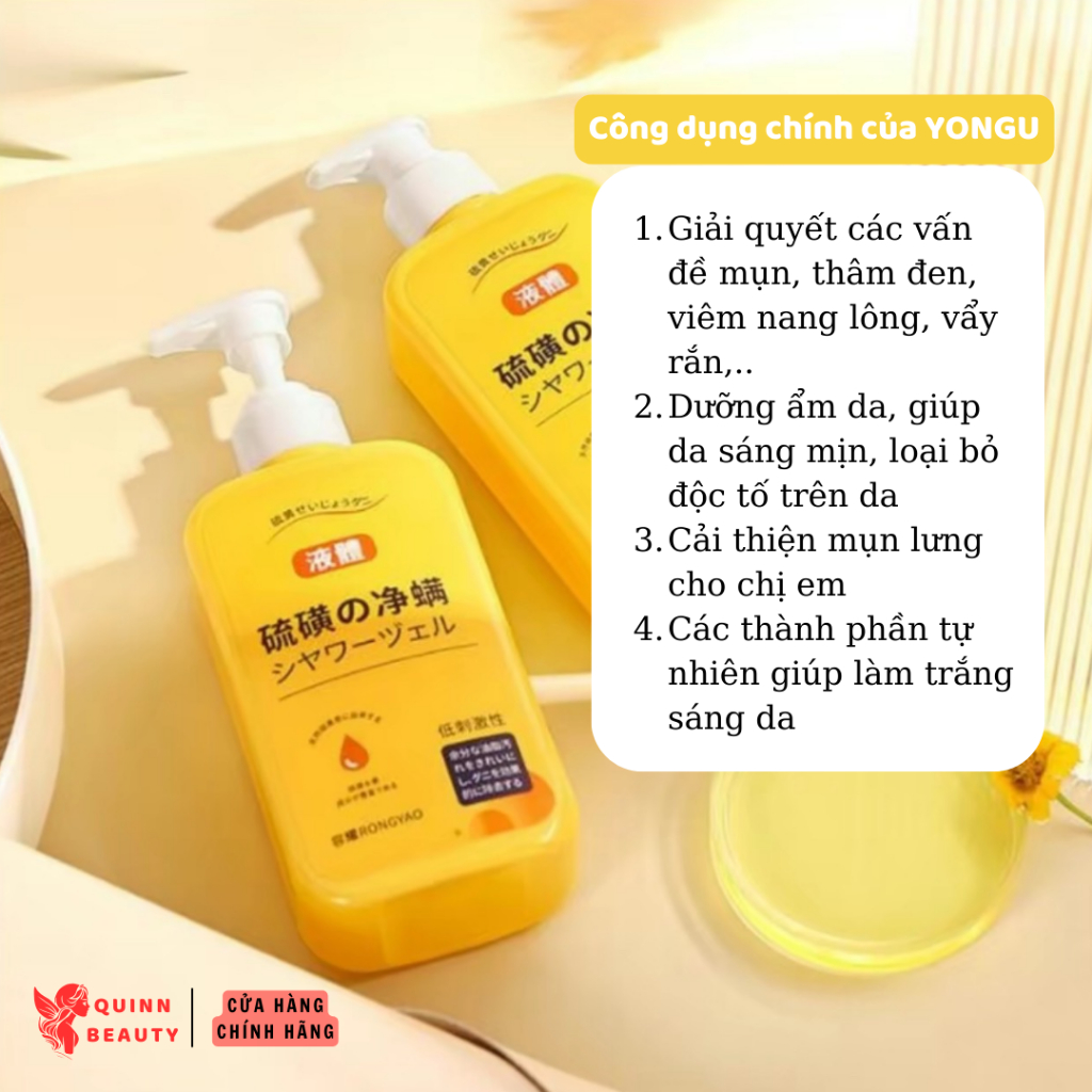 Sữa tắm nghệ đỏ YONGU cải thiện mụn, viêm nang lông - Cải thiện da vẩy rắn, thải độc tố làm trắng sáng da - QUINN BEAUTY