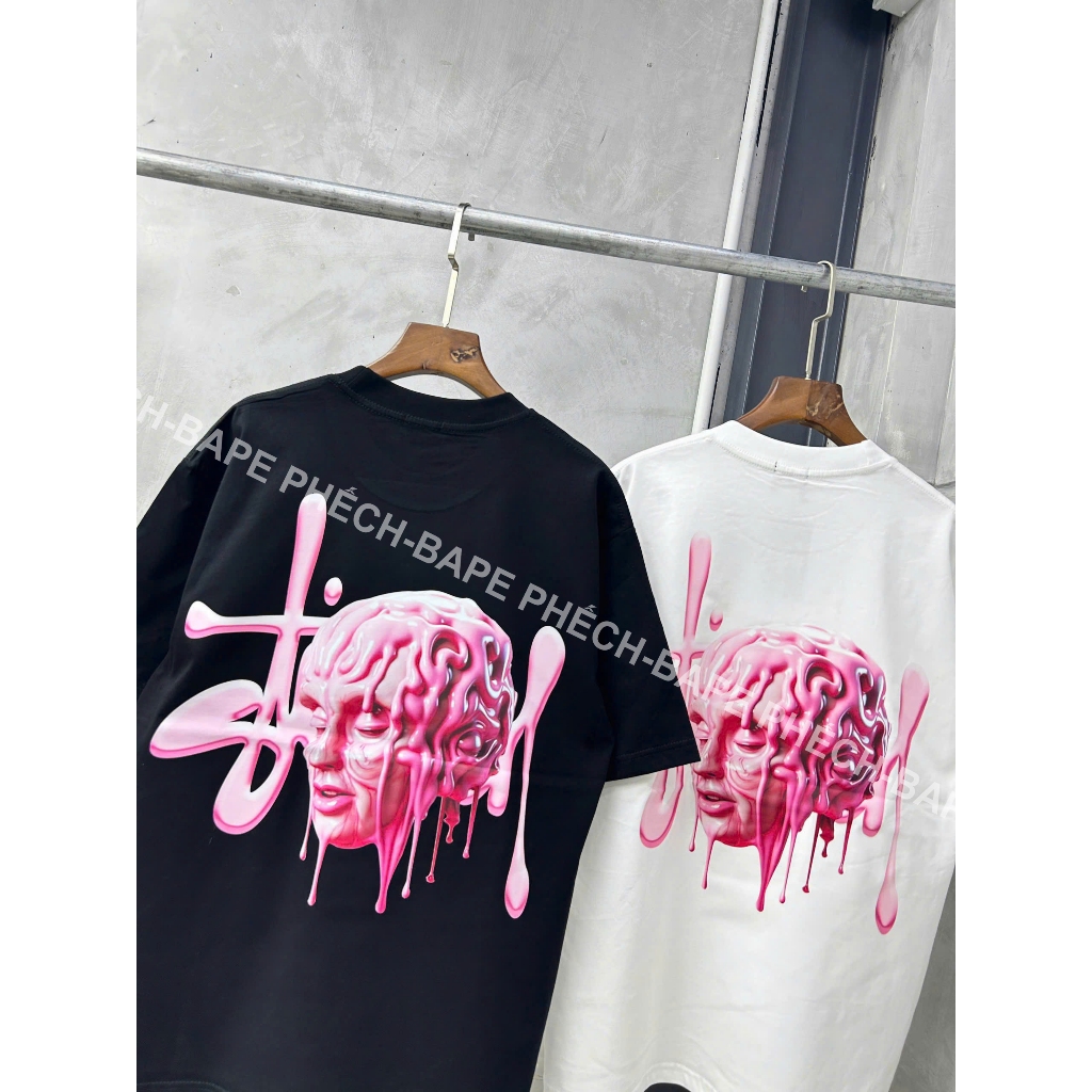 ÁO THUN STUSSY SƠN HỒNG FORM RỘNG NAM NỮ UNISEX VẢI COTTON HAI CHIỀU CAO CẤP 280GSM - BAPE PHẾCH