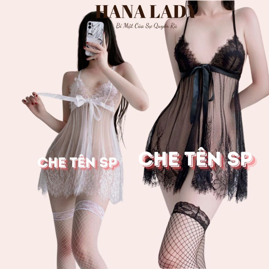 Váy Ngủ Ren - Đầm Ngủ Ren Lưới Xẻ Tà Thiết Kế Cài Khuy Trước Kèm Quần Chip HanaLady - VN152