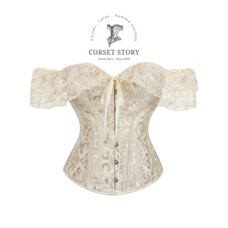 CORSET STORY - Áo corset trễ vai ren màu be mơ nàng thơ