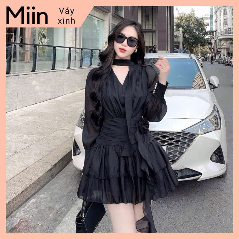 Váy tơ tay lửng nhún đuôi cá