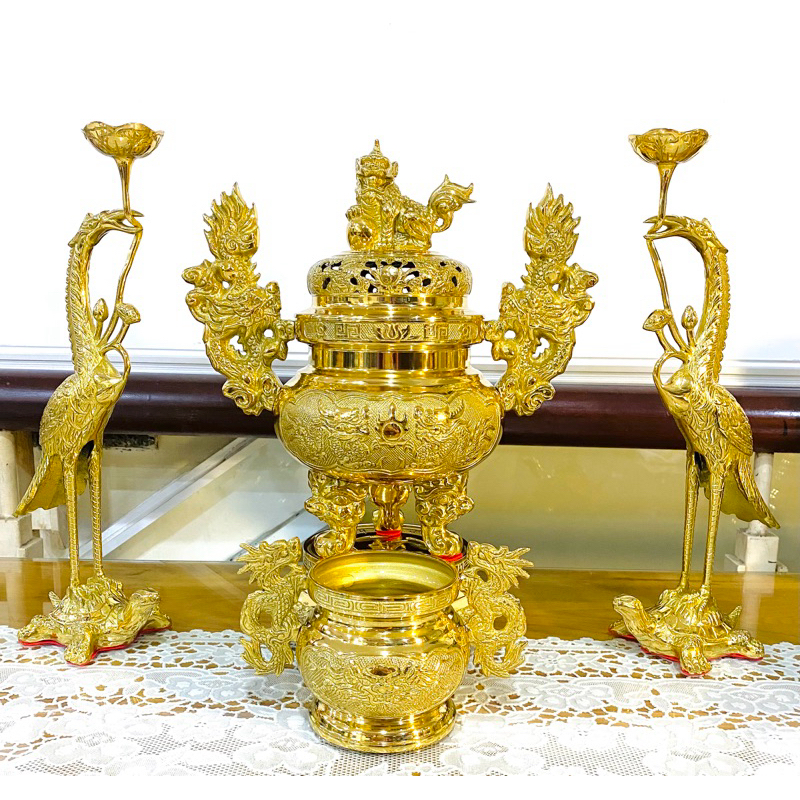 BỘ ĐỈNH LƯ VÀ HẠC ĐỒNG CAO 34cm