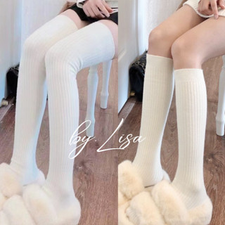 Tất Bắp Chân Trơn Đen Trắng Phong Cách Lolita, Tất Vớ Cổ Cao Basic