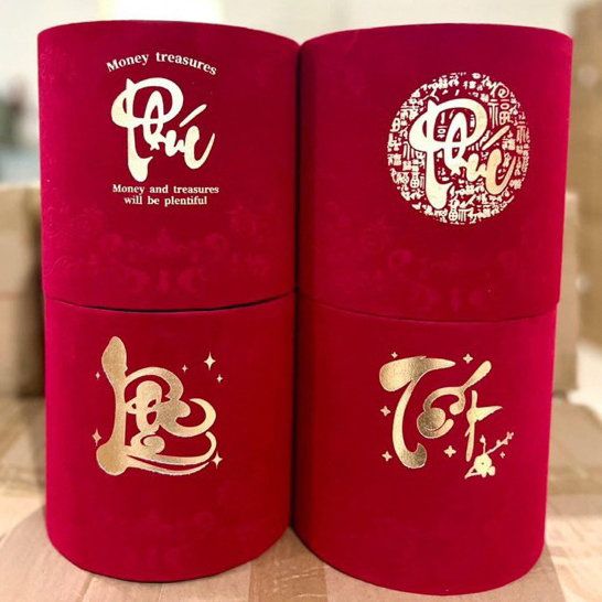 [Ảnh Thật] Trụ Nhung Cắm Hoa Chữ Việt Trang Trí Ngày Tết, Decor Tết Trụ Nhung Bình Cắm Hoa linh moon