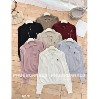 Áo len polo khoá kéo thêu ngựa FORM VỪA 6278