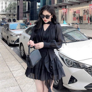 Váy tơ tay lửng nhún đuôi cá