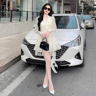 Váy tơ tay lửng nhún đuôi cá
