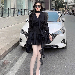 Váy tơ tay lửng nhún đuôi cá