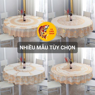 [90cm, 1m5, 1m8, 2m] Khăn trải bàn tròn không thấm nước, dễ lau chùi, màu vàng kem vân nỗi