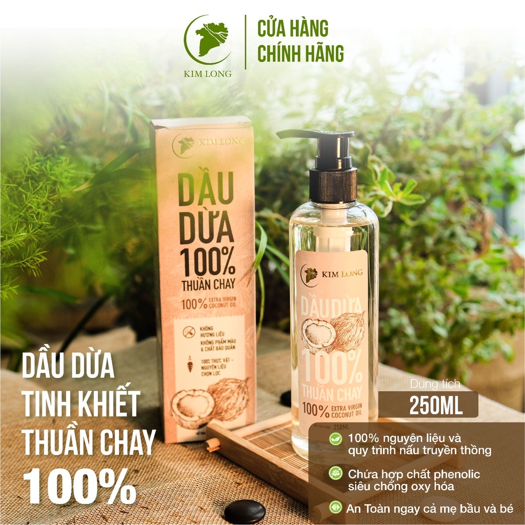 Dầu Dừa Kim Long nguyên chất 100% - Thuần chay - Dầu dừa dưỡng tóc, dưỡng da, massage, thực dưỡng