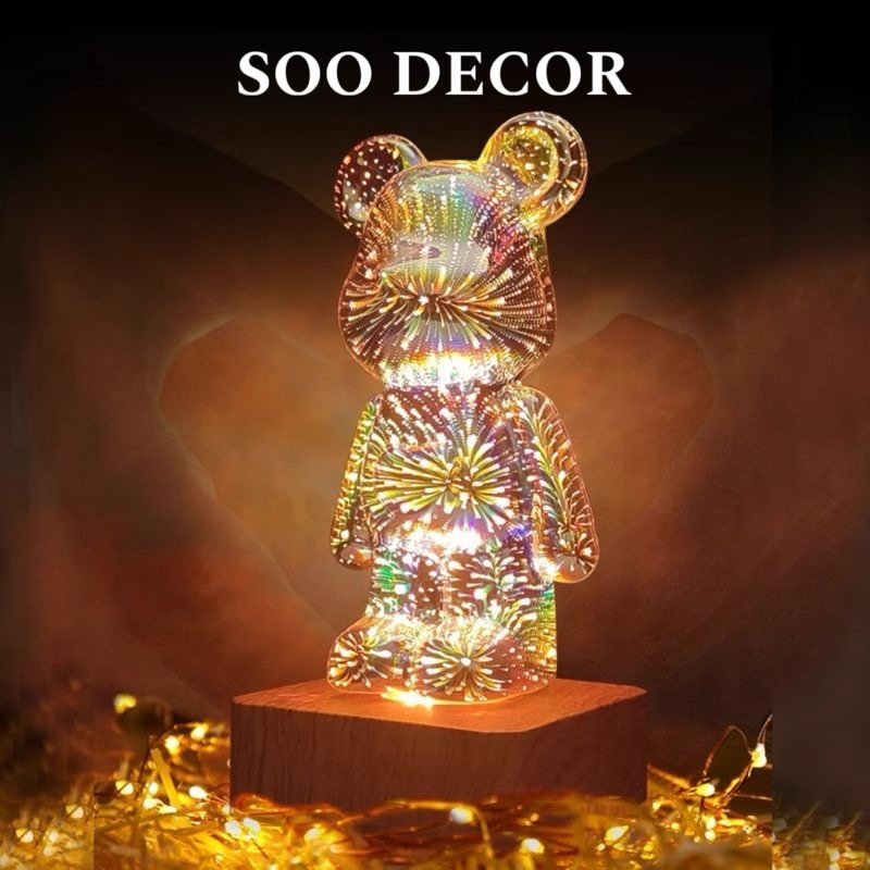 Đèn ngủ bearbrick ba chiều 3D lấp lánh decor trang trí phòng ngủ cực đẹp làm quà tặng người yêu
