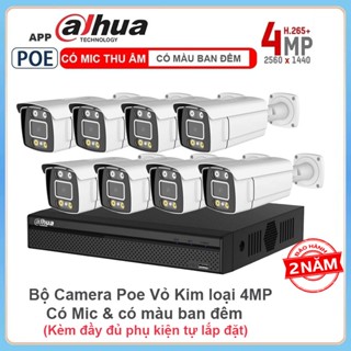 Bộ Camera giám sát IP POE 4.0Mp [UHD 2K] Có màu đêm, Có Mic, Thân trụ to Vỏ Kim Loại, App Dahua, Kèm đủ phụ kiện