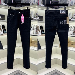 Quần jean bò nam DSQ slimfit đen trơn tag mác chữ hồng eo phối in chữ ICON túi sau 4 cúc boy phố QJ634P