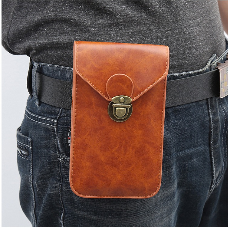 Bao da đeo thắt lưng đeo hông đựng điện thoại 2 ngăn da mềm vừa tất cả các mẫu điện thoại