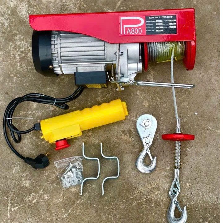 Tời Điện 220v, Máy Tời Treo PA300-PA500-PA800 Cáp Dài 20 Mét 2 Móc Lõi Đồng