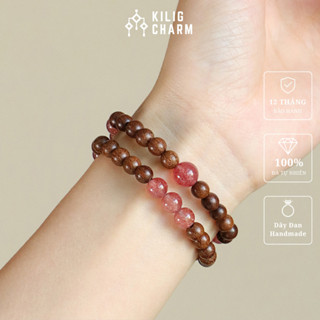 Vòng tay nữ trầm hương mix đá thạch anh dâu hai vòng quấn phong thủy may mắn KC14 - KILIG CHARM