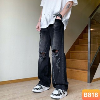 Quần baggy jean nam cargo pants ống rộng rách gối màu xám đen chất bò co dãn 4 chiều form dáng suông đẹp LAVADO M30 mới