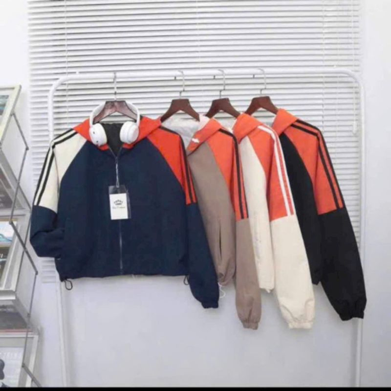 Áo Gió Thể Thao Croptop Phối Màu Sành Điệu, Chống Gió, Chống Nước | Áo Khoác Năng Động Cho Nữ