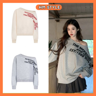 Áo nỉ lệch vai in chữ 1988, áo nỉ sweater form rộng chất nỉ bông phong cách HQ HA195