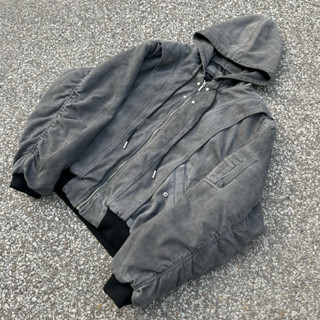 Áo khoác bomber có mũ form boxy rộng màu wash canvas Brokeboiz