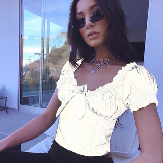 𝐒𝐀𝐋𝐄 Áo croptop tay phồng nơ phản quang
