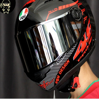 Nón Fullface Agu 46 Đỏ gắn sừng đuôi gió