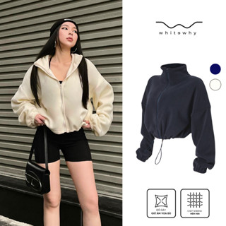 Áo khoác thể thao nữ dáng lửng cao cấp WHITEWHY CozyBloom lông cừu ấm áp thời trang