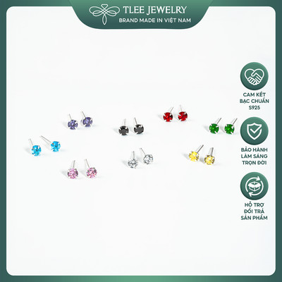 Khuyên tai bạc TLEE nụ đá 3mm màu sắc xinh xắn TLEE JEWELRY B0411