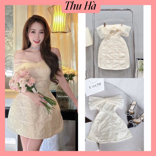 Đầm Thiết Kế Công Chúa Thiết Kế Nơ Trễ Vai Chất Gấm Nổi Phong Cách Tiểu Thư Freesize