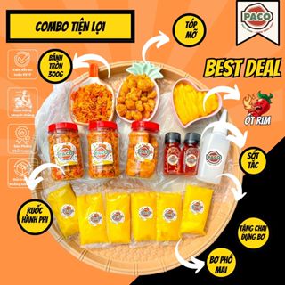 Combo bánh tráng tiện lợi paco food gồm 2 bánh 150g 2 hủ ruốc hành phi 1 hủ tóp mỡ 6 túi bơ phô mai kèm 1 sốt tắc 1 ớt r
