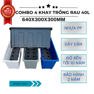 COMBO 4 Chậu nhựa trồng cây 40L/ Chậu trồng rau/ Chậu trồng hoa/ Chậu nhựa dài trồng cây kích thước 640x300x300mm